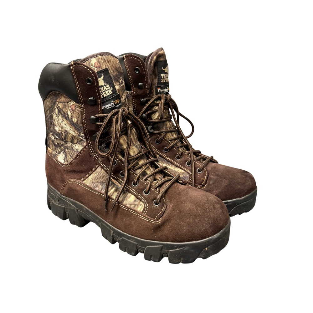 Texas Steer WORK Boots Mens 12 W Brown Camo Waterproof‎ Oil Resistant Leather